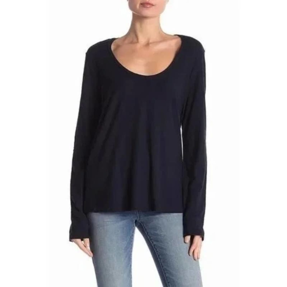 James Perse Women's Cotton Modal Lightweight Long Sleeve Scoop Neck Tee T-Shirt
